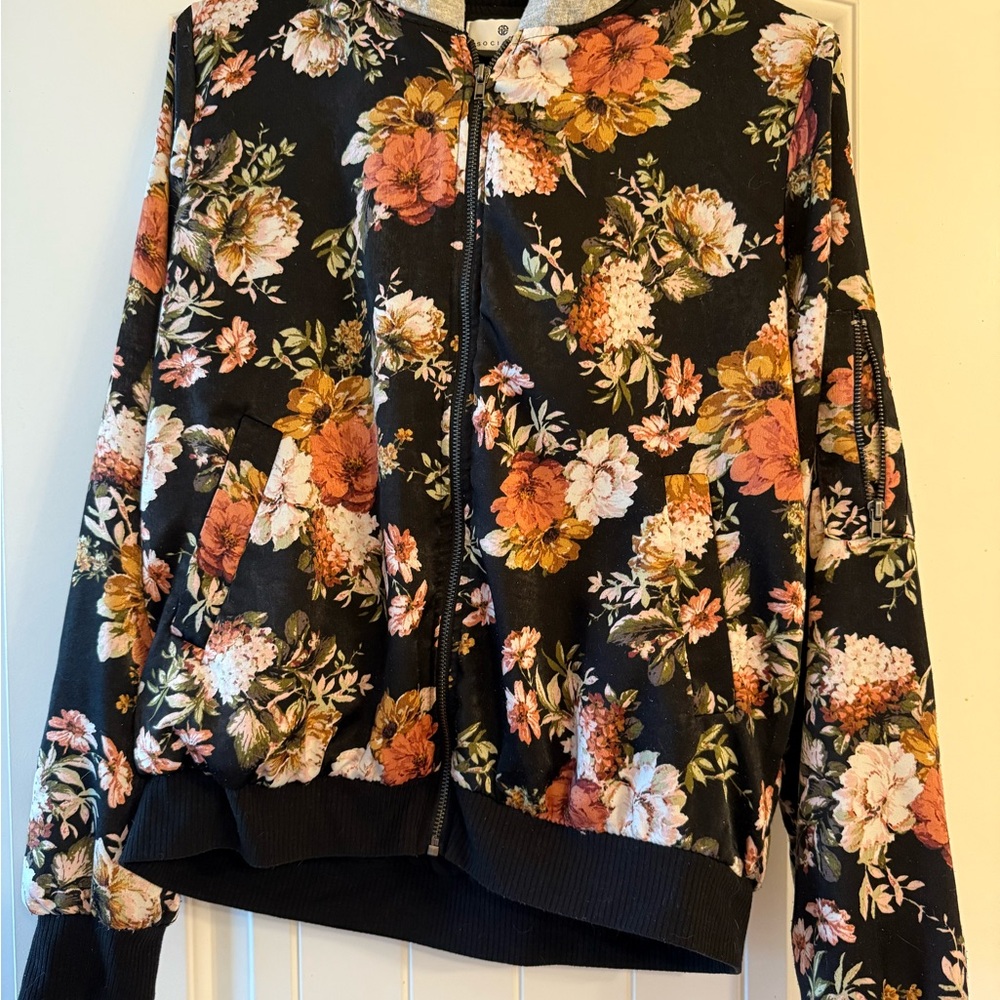 Socialite Black and Orange Bomber Jacket with Ribbed Trim